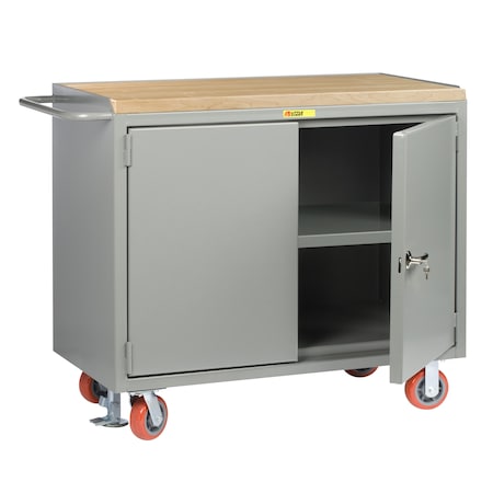 Little Giant Mobile Bench Cabinets, 36"W, Center Shelf, 1-3/4" Butcher Block MJ3-2D-2436-FL